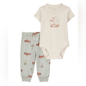 Carter’s Child of Mine Beige Truck Baby Boy 2 PC Outfit